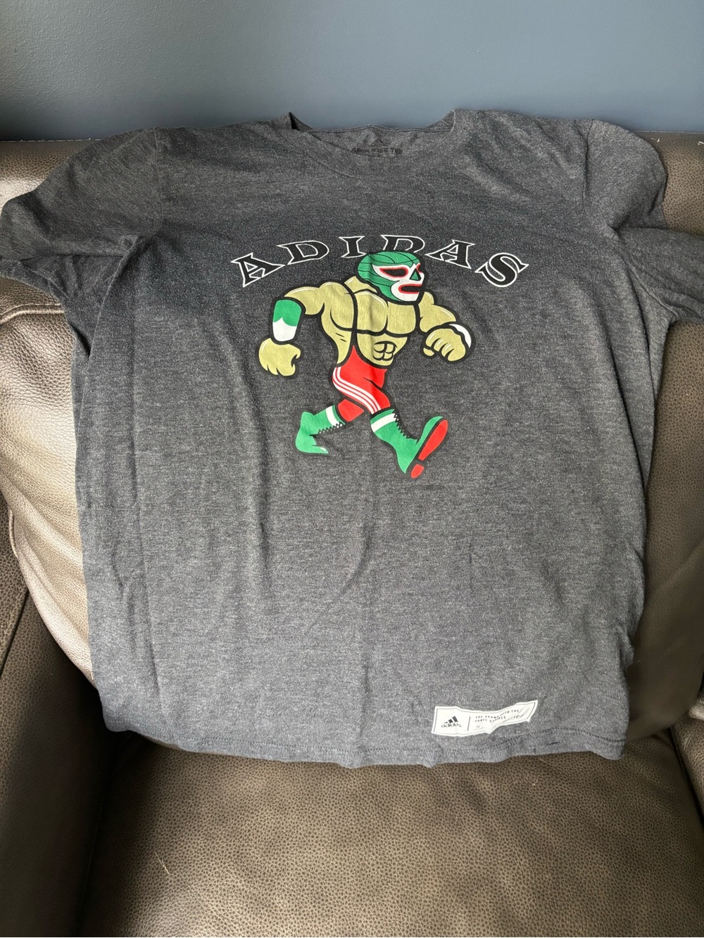 adidas men’s or women’s small Gray Tee with Luchador (Mexico)